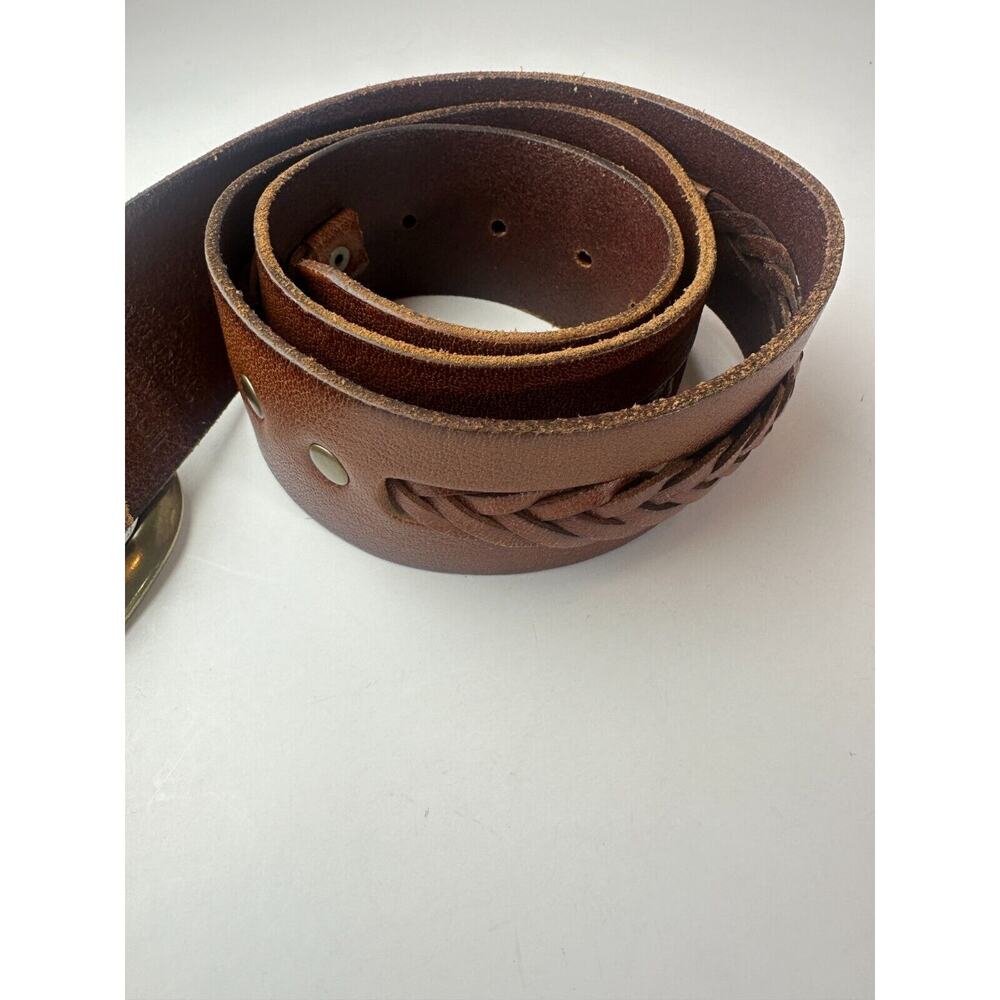 Linea Pelle Braided Woven Genuine Leather Handmade Belt With Buckle Brown Medium - Picture 10 of 13